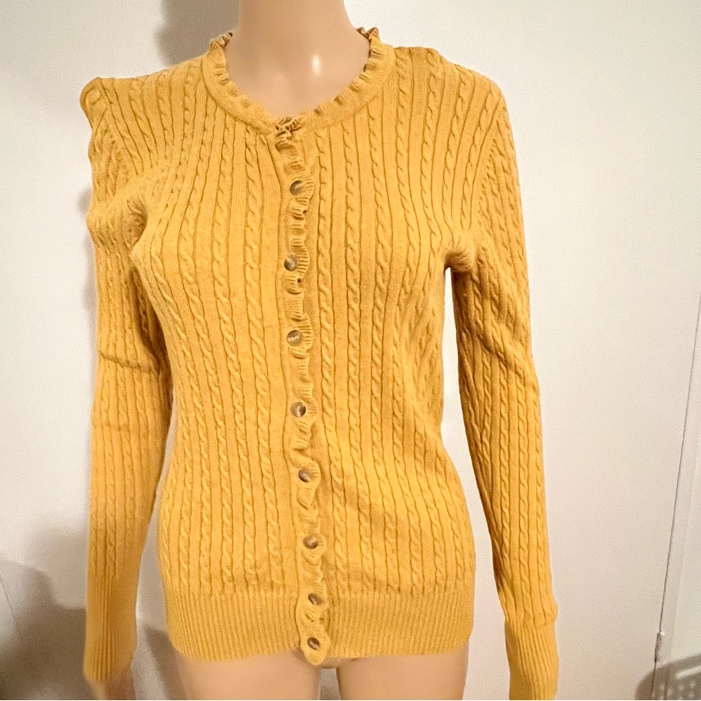 Eddie Bauer Yellow Ribbed Knit Cardigan Sweater - Picture 1 of 2